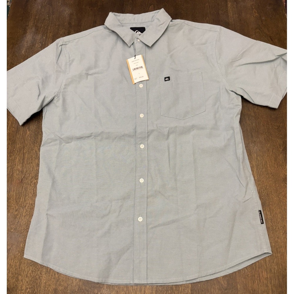 Quiksilver Mens Shore Break Classic Large Jade Grey Short Sleeve Button Up Shirt